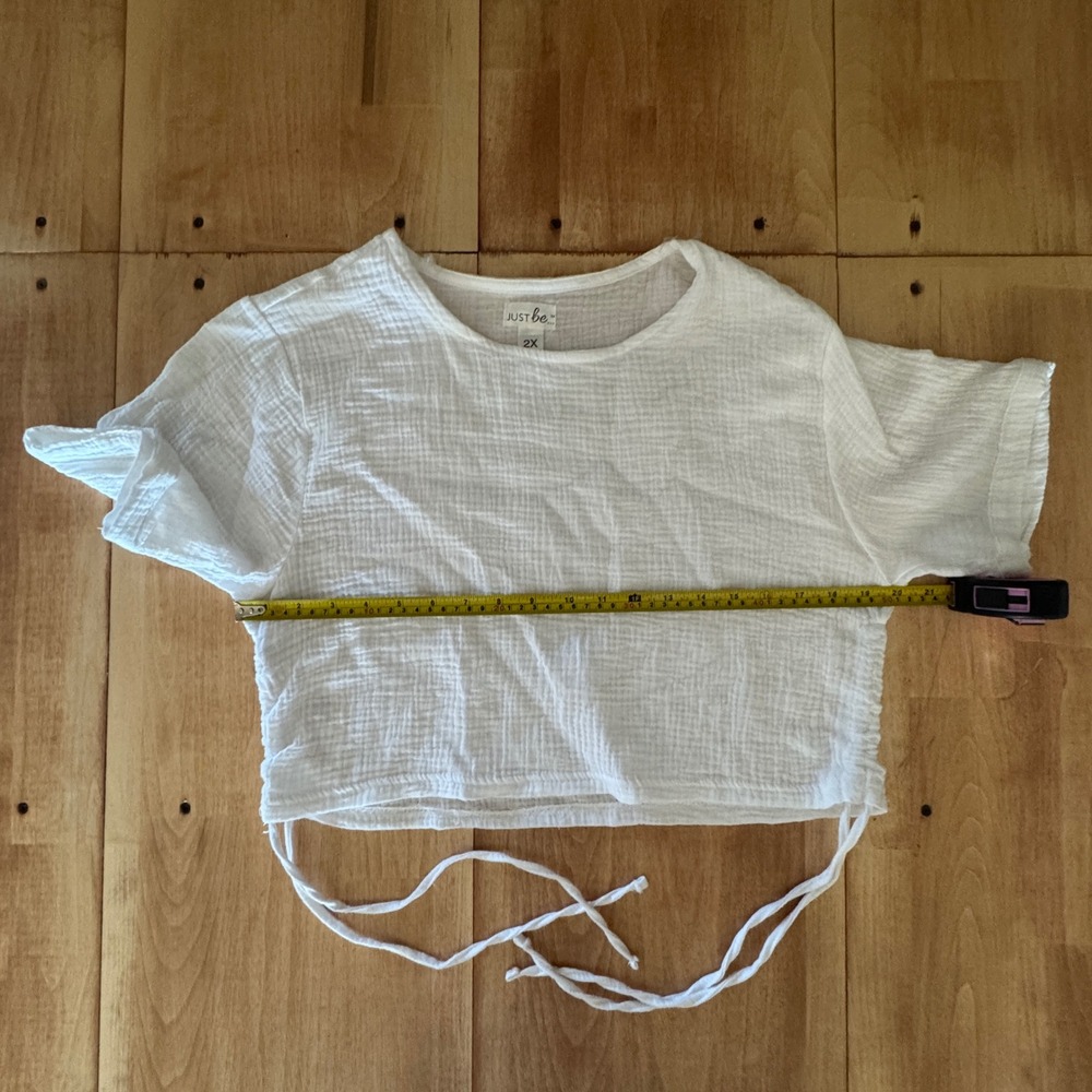 Just Be White 100% Cotton Gauze Ruched Side Crop Top Plus Size 2X Short‎ Sleeve